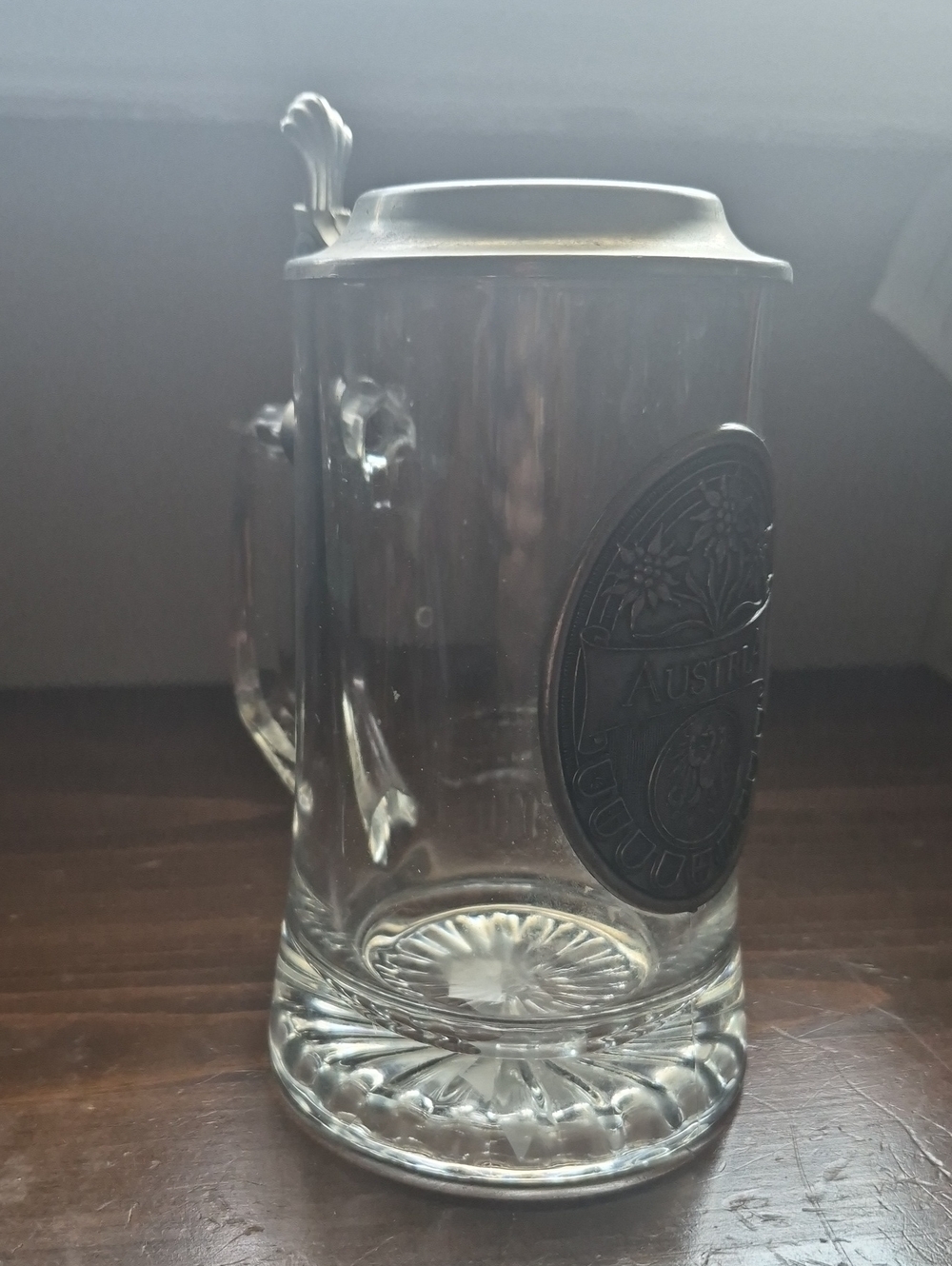 Glass Beer Stein with Pewter Lid - Clear AUSTRIA